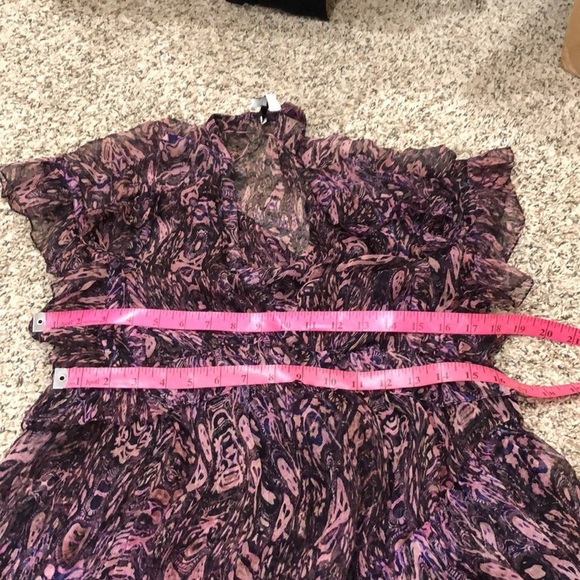 IRO Gilio Dress Size 4 Black Pink Purple Abstract Print Ruffle - Picture 9 of 11